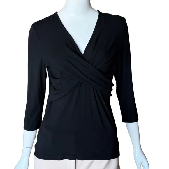 Ann Taylor (Original Ann Taylor) Faux Wrap Black 3/4 Sleeve Top Size Medium - Picture 5 of 6